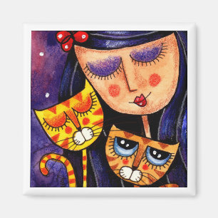 Íman Gatos da menina & do gengibre - ímã 2