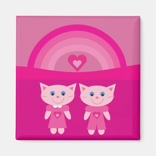 Íman Gatos de amor rosa e magnetos (Frente)