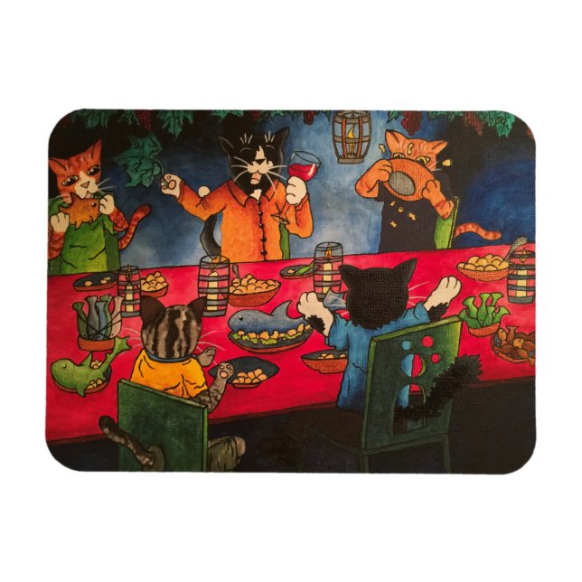 Íman Gatos de Banquete Noturno (Horizontal)