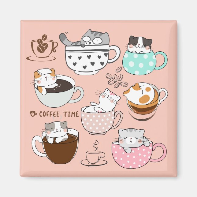 Íman Gatos de Café Engraçados (Frente)