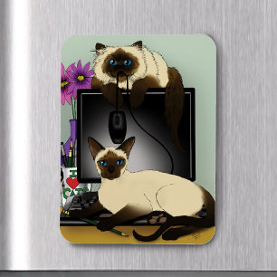 Íman Gatos de escritório de computador siameses travess