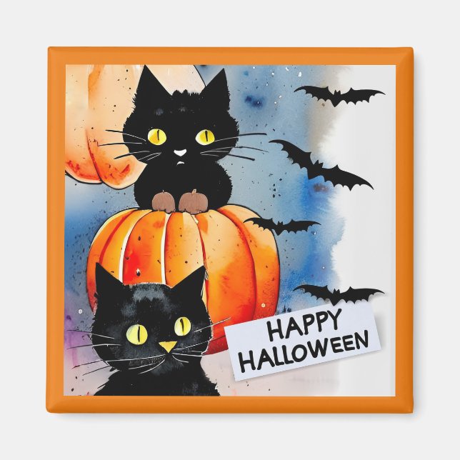 Íman Gatos De Halloween E Morcego (Frente)