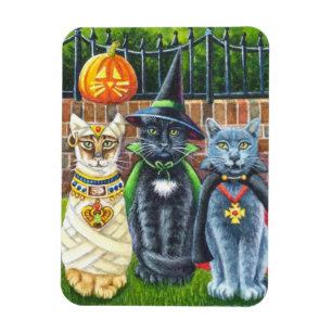 Íman Gatos de Halloween na Costume Watercolor Art
