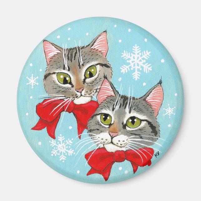 Íman Gatos de mesa bonitos, neve de Natal (Frente)