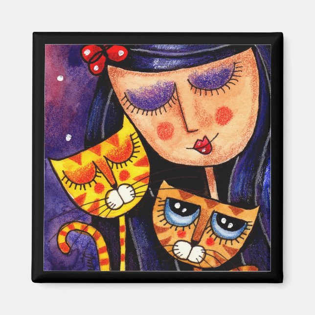 Íman Gatos De Rapariga E Gengibre - Magnet (Frente)