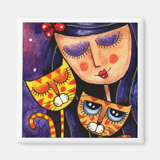 Íman Gatos De Rapariga E Gengibre - Magnet 2 (Frente)