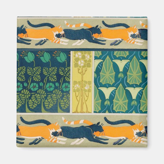 Íman Gatos e Flores Art Nouveau (Frente)