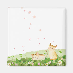 Íman Gatos engraçados que cantam sob as flores de