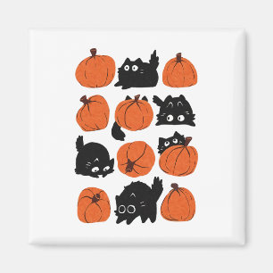 Íman Gatos Engraçados Retro Groovy Pumpkin Halloween Th