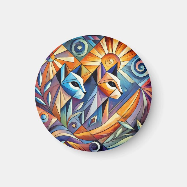 Íman Gatos Geométricos Abstratos com Cores Vibrantes (Frente)