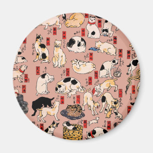 Íman Gatos Japoneses Xilogravura ukiyo-e Vintage Kitty