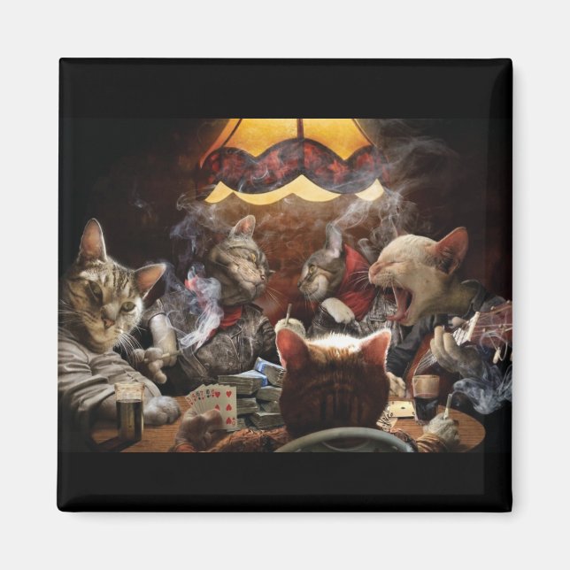 Íman Gatos jogando pôquer (Frente)