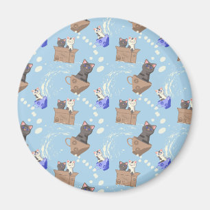 Íman Gatos na caixa e leite cai em azul