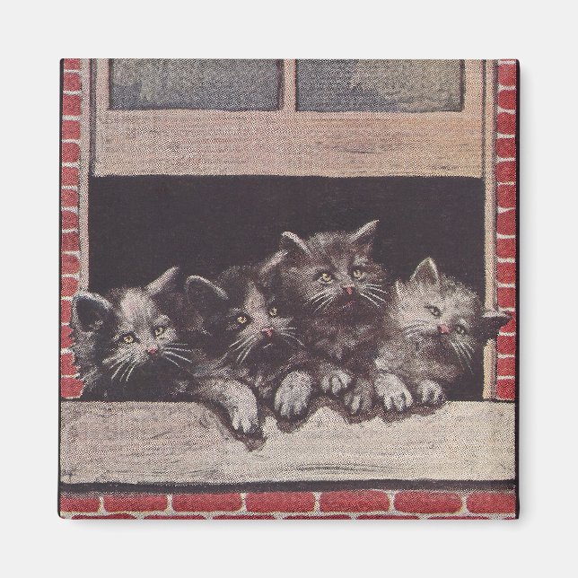Íman Gatos na janela Vintage (Frente)