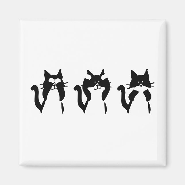 Íman Gatos Preto e Branco | Três Gatinhos Sábios (Frente)