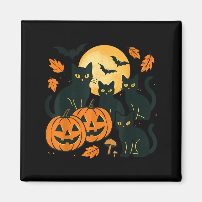 Íman Gatos Pretos Com Jack O Lanterns Lua E Morcegos (Frente)