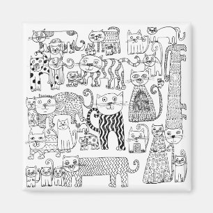 Íman Gatos Pretos e Brancos Arte Moderna Desenhada à Mã