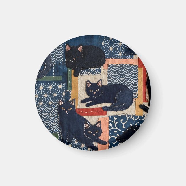 Íman Gatos Pretos Japoneses Fofos Remendo  (Frente)