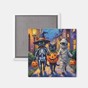 Íman Gatos Pretos Pedindo Doces em Fantasias de Hallowe