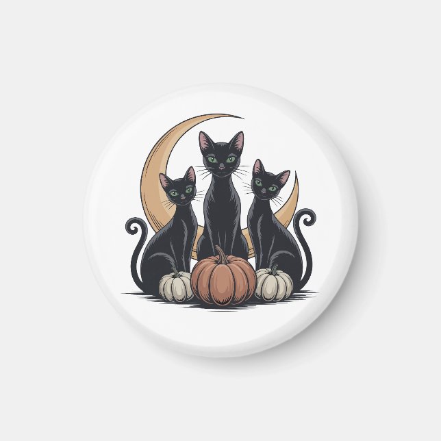 Íman Gatos Pretos Whimsigothia Abóbora Lua Halloween (Frente)