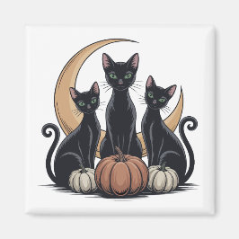 Íman Gatos Pretos Whimsigothia Abóbora Lua Halloween