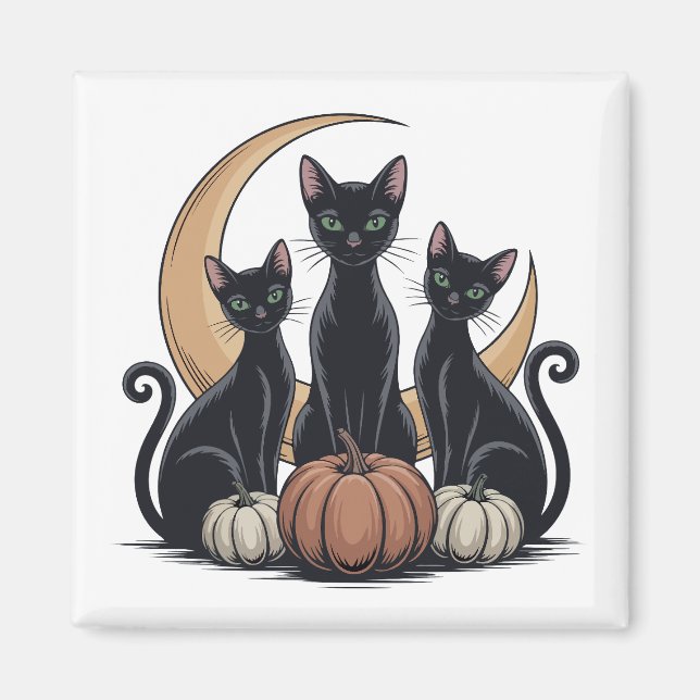 Íman Gatos Pretos Whimsigothia Abóbora Lua Halloween (Frente)