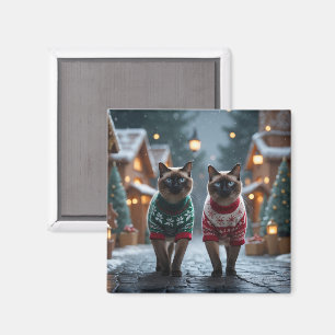 Íman Gatos Siameses Natal Neve Festa