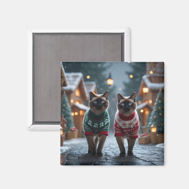 Íman Gatos Siameses Natal Neve Festa (Front/Back)