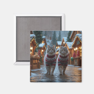 Íman Gatos Siberianos Natal Neve Férias