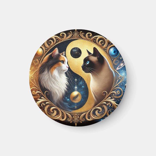 Íman Gatos Simbolizando Equilíbrio com um Yin Yang (Frente)