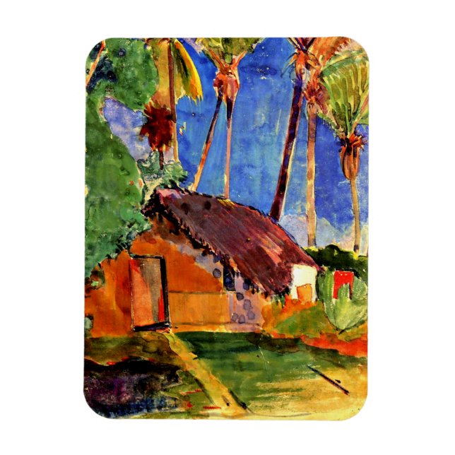 Íman Gauguin - Thatch Hut sob as Palmas (Vertical)