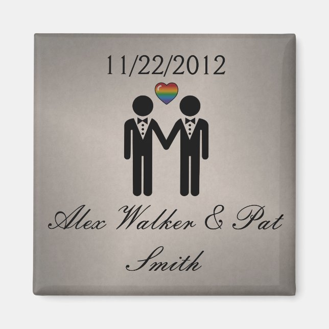 Íman Gay Silhouette Grooms com Coração Arco-Íris (Frente)