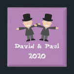 Íman Gay Wedding<br><div class="desc">Ilustração de um casal Gay com texto personalizado. A cor de fundo pode ser alterada.</div>