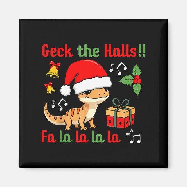 Íman Geck The Halls Leopard Gecko Christmas Pun Pet Own (Frente)