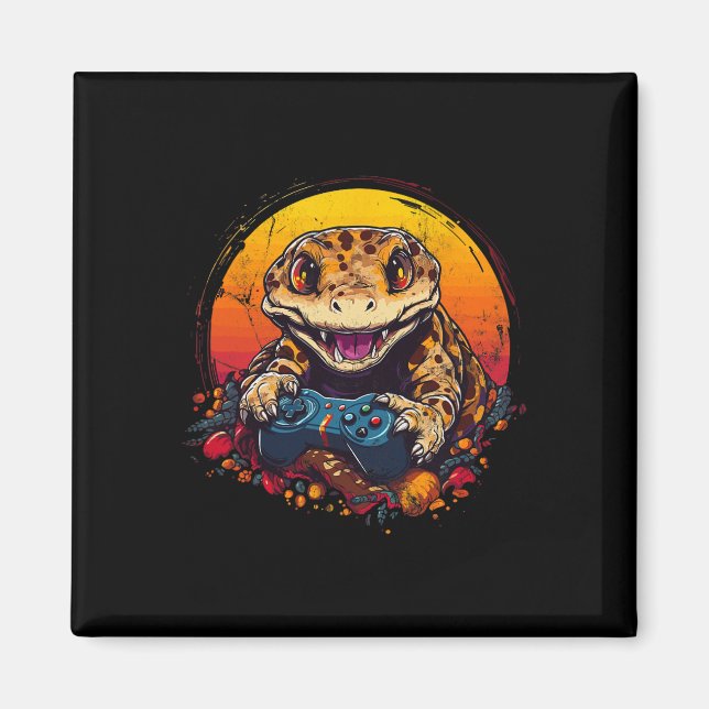 Íman Gecko Jogando Vídeo Jogo Lizard &amp; Répteis Gam (Frente)