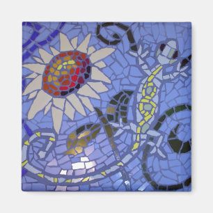 Íman Geco e girassol do mosaico no azul
