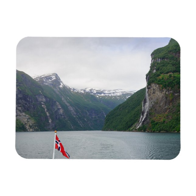 Íman Geiranger Fjort com ímã de bandeira norueguesa (Horizontal)