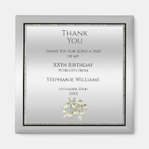 Íman Gema Floral Romântica, Prata e Favor de Aniversá