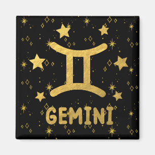 Íman Gemini Zodiac Black and Dourado Magnet