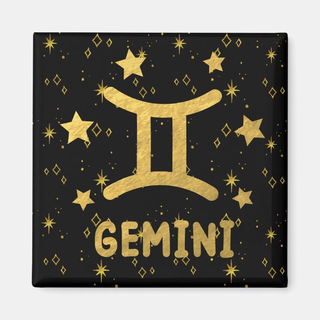 Íman Gemini Zodiac Black and Dourado Magnet (Frente)