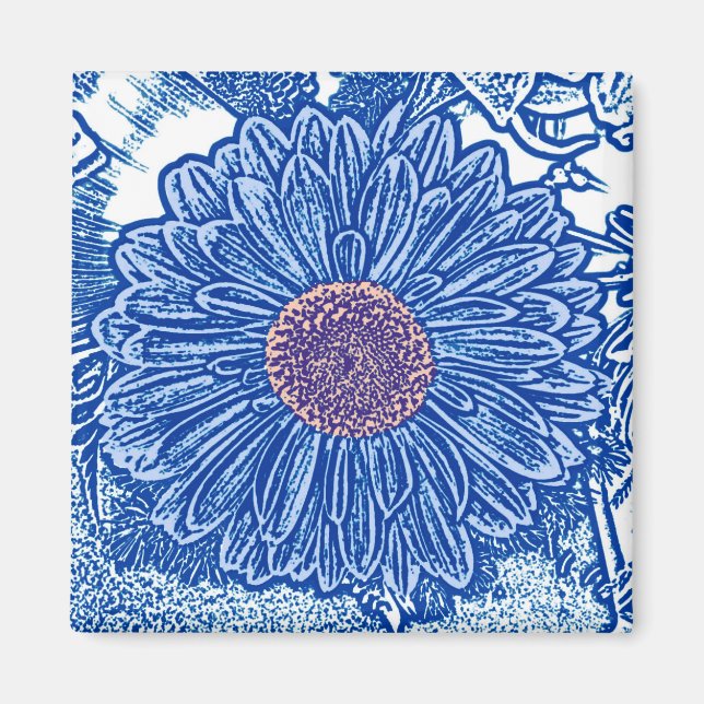 Íman Gerbera Daisy Block Impressão - azul-cobalto (Frente)