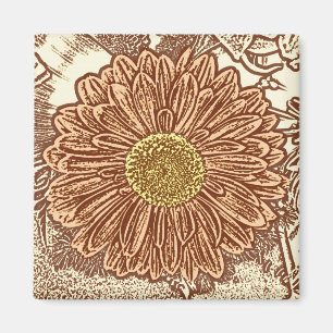 Íman Gerbera Daisy Block Impressão - castanho e bronze