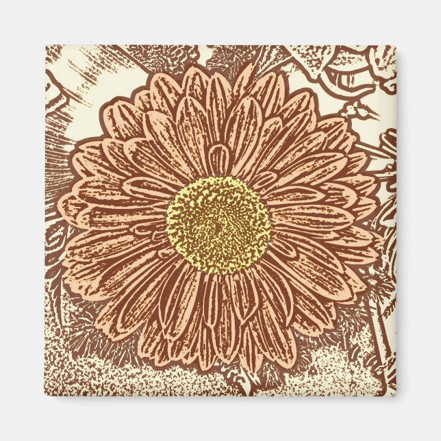 Íman Gerbera Daisy Block Impressão - castanho e bronzea (Frente)