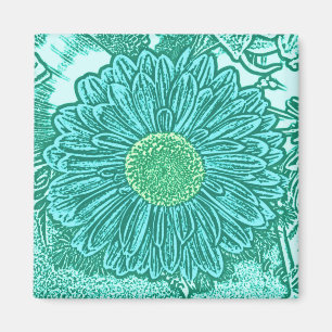 Íman Gerbera Daisy Block Impressão - tons de aqua