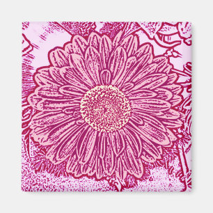 Íman Gerbera Daisy Block Impressão - tons de rosa