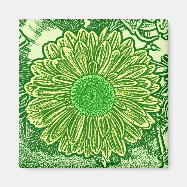 Íman Gerbera Daisy Block Impressão - verde limão (Frente)