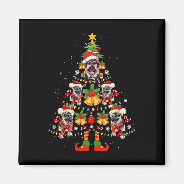 Íman German shepherd Cachorro Santa Hat Árvore de Natal (Frente)