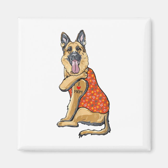 Íman German shepherd Cachorro Tatuagem Eu Amo Mamãe Flo (Frente)
