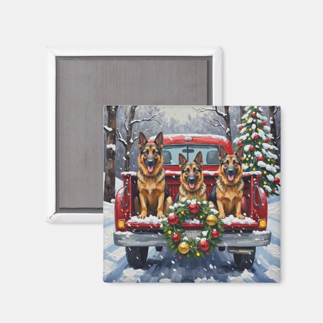 Íman German Shepherd Christmas Red Truck Holiday (Front/Back)