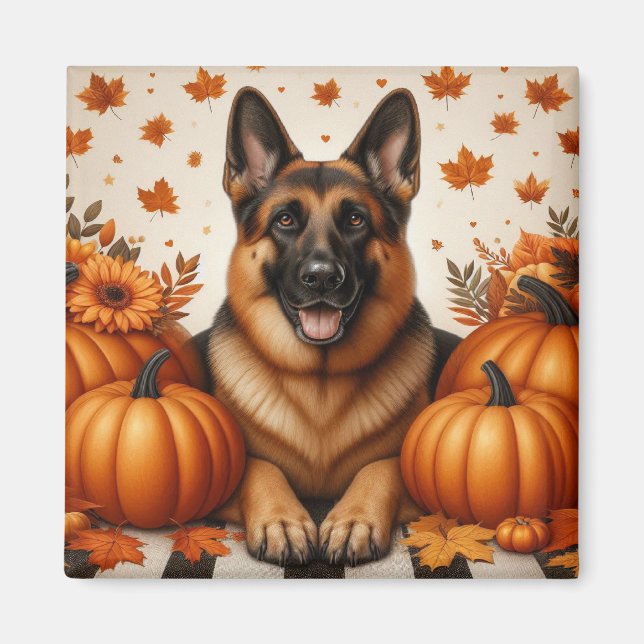 Íman German shepherd Com Bombas E Folhas De Outono (Frente)